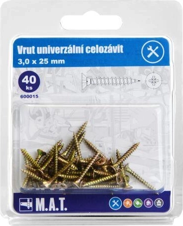 Universalskruer fuldgevind 3,0 × 25 mm, galvaniserede, 40 stk.