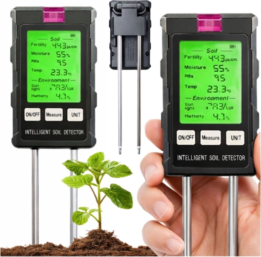 Digital 6-i-1 jordmåler med LCD – fugt, pH, temperatur, lys og frugtbarhed