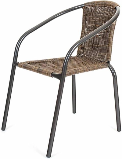 Have-stol i stål og kunstig rattan, brun, 64 × 53 × 73 cm