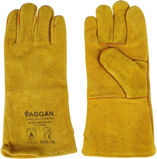 Lædergrillhandsker XL 34 cm – varmebestandige med lang manchet