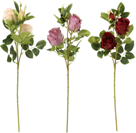 Kunstig rosenkvist med tre blomster 66 cm, farvemix