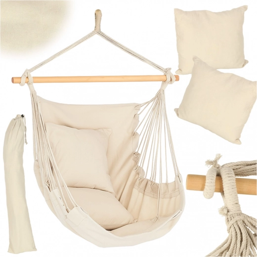 Brasiliansk hængekøjestol med fodstøtte 130 cm beige