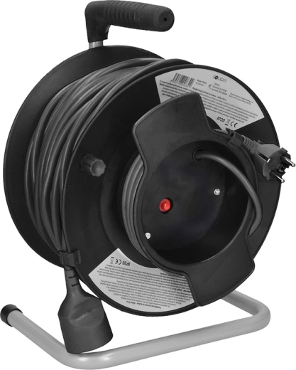 Solight-forlængerledning på tromle 50 m, 1 stikkontakt, sort