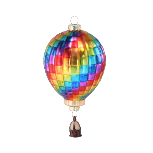 Glas julepynt varmluftballon, 7,3 × 13,5 cm, sæt med 6 stk.