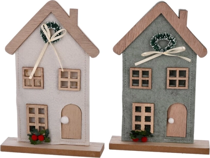 Dekorativt træhus med LED-belysning 11 × 4 × 18 cm (2 varianter)