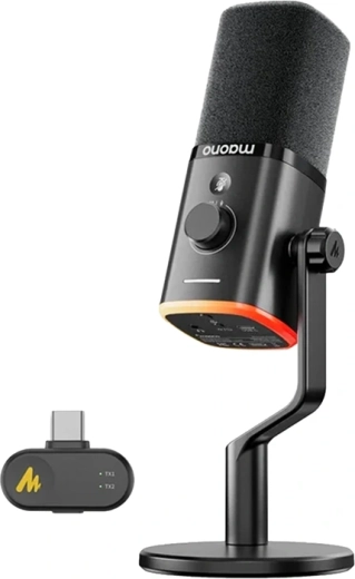 Maono PD100W trådløs og USB dynamisk mikrofon sort