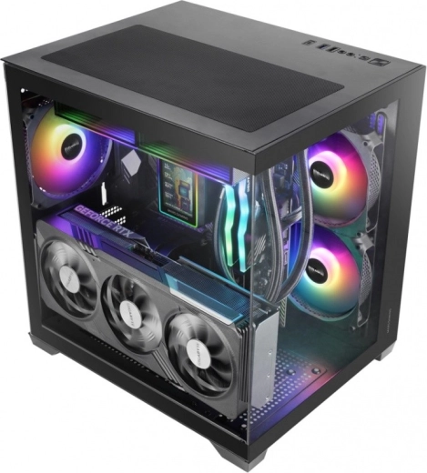 Mars MC-VIEW3 sort microATX-kabinet 3× ARGB