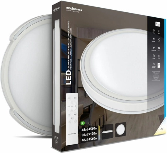 Loftmonteret LED-lysarmatur Modee Smart Lighting A‑F102, 2×48 W, dæmpbart, med fjernbetjening