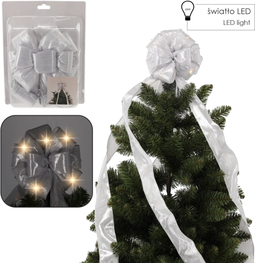 Sølvfarvet LED-sløjfe til toppen af juletræet 1,8 m