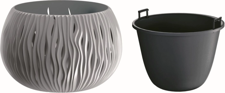 Planteskål Sandy Bowl med indsats 29 cm – grå sten