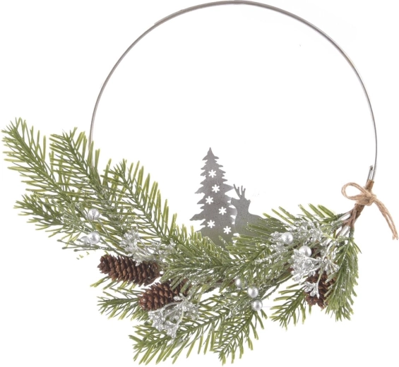 Hængende dekorativ krans DEER af metal og plast, 28 cm