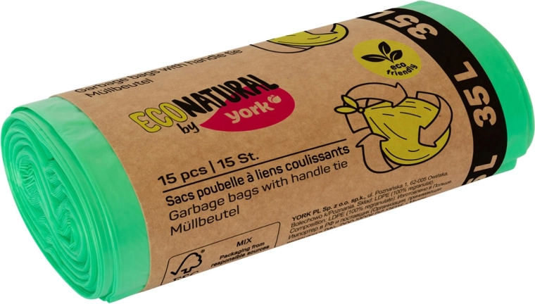 Økologiske affaldsposer med hank 35 l, grønne, 50 × 60 cm (15 stk)