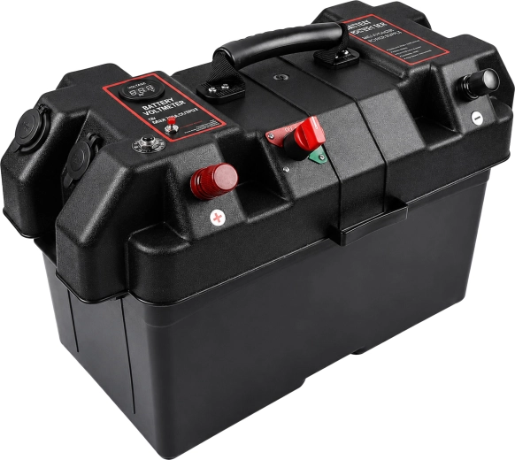 Bærbar boks til 12V akkumulator med voltmeter og 2× USB