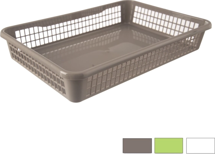 Plastikorganizer – lav kurv 38,5 × 25,5 × 6,5 cm (mix farver)