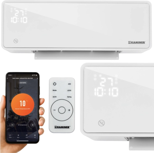 Luftgardin KAMINER ZELVION med Wi‑Fi og fjernbetjening 1000 W / 2000 W sort – Hvid