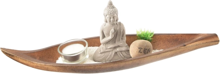 Trælysestage med Buddha-motiv i naturligt trælook