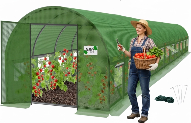 Havefolietunnel 12-sektion grøn 12 × 5 × 2 m med fløjdøre