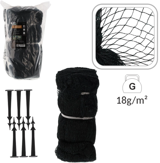 Beskyttelsesnet mod fugle 8 × 20 m, 18 g/m² + 16 plastpløkker