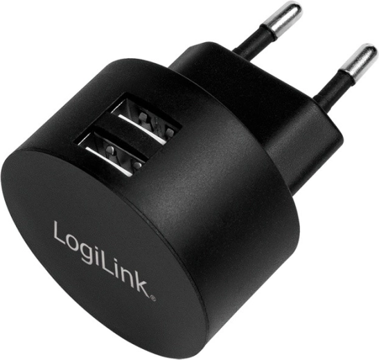 Vægoplader LOGILINK 2× USB‑A 10,5 W sort