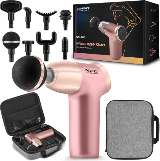 Massagepistol Neo-Sport NS-500, pink, med 8 tilbehør