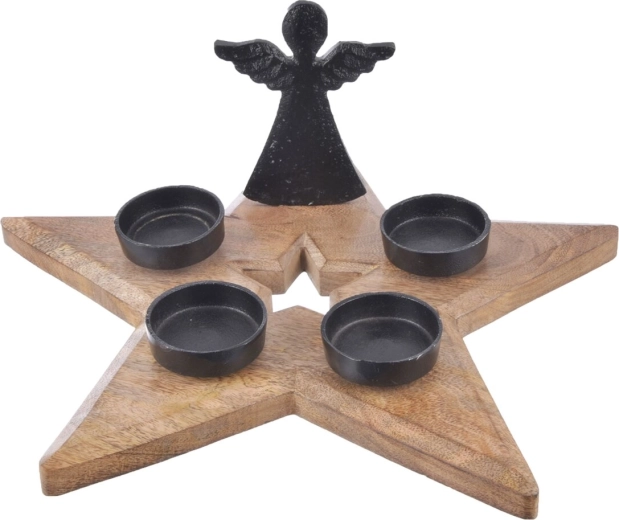 Adventsstage i mangotræ og metal med engel
