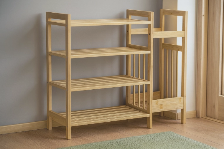 Bambusreol med 4 hylder og sideholder til paraplyer 73,5 × 28 × 66 cm