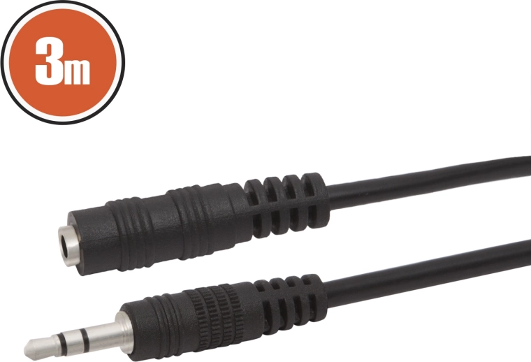 Audioforlængerkabel Jack 3,5 mm, 3 m, sort