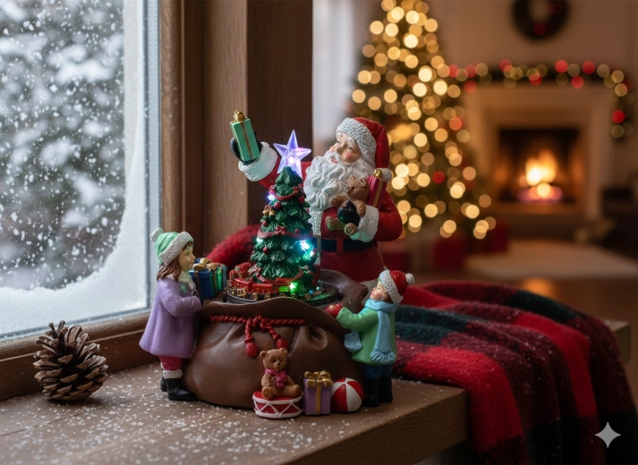 Julemusik LED-dekoration med Julemand, træ og gaver 20 × 19 × 19 cm