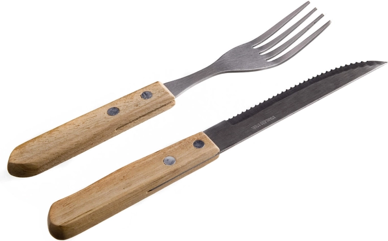 STEAKBESTIKSÆT PARTY i rustfrit stål med lyst træhåndtag (6+6 stk.)