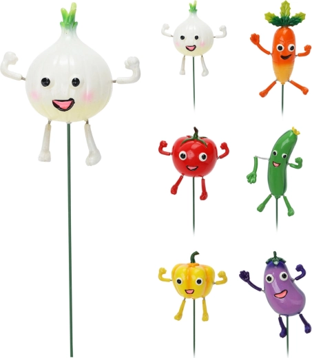 Havepynt dekorativ plantepind Grøntsager 68,5 cm – mix af 6 typer