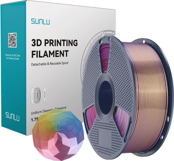 Sunlu PLA+ Silk firefarvet filament blå–lilla–rød–guld