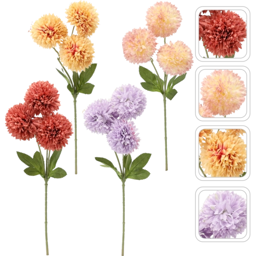 Kunstig gren – buket med 3 georginer, 43 cm, farvemix