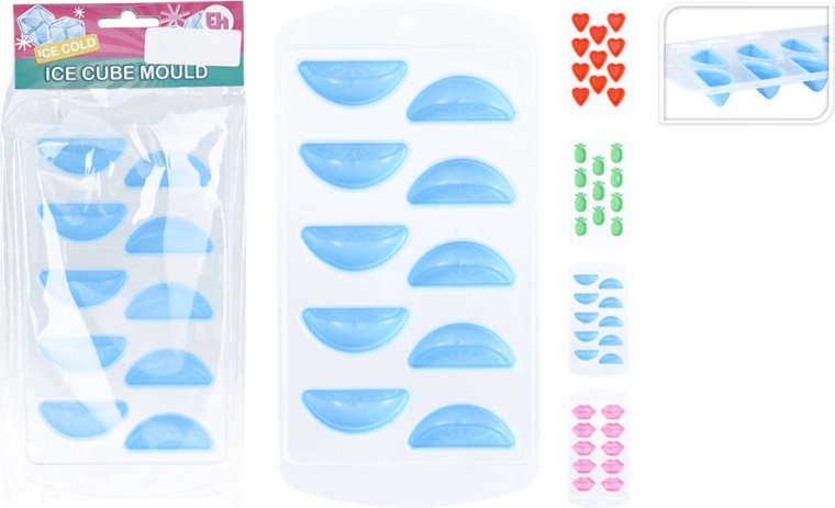 Silikoneform til is – mix af former hjerte, læber, ananas og halvmåne 21,5 × 11 × 2 cm