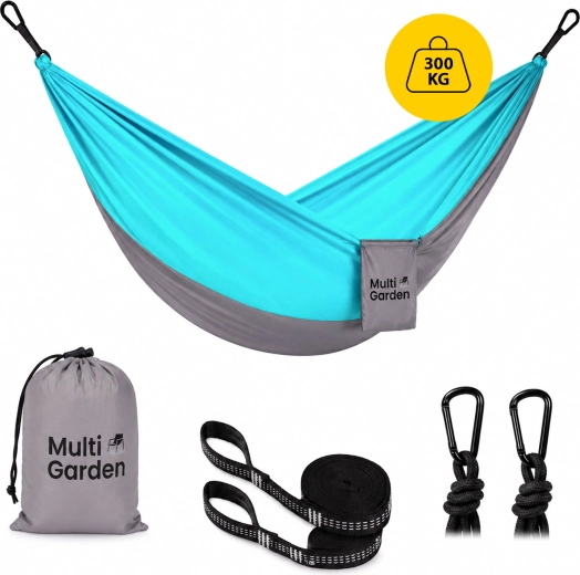 MultiGarden have- og rejsehængekøje 290 × 140 cm med stropper, karabiner og transportpose