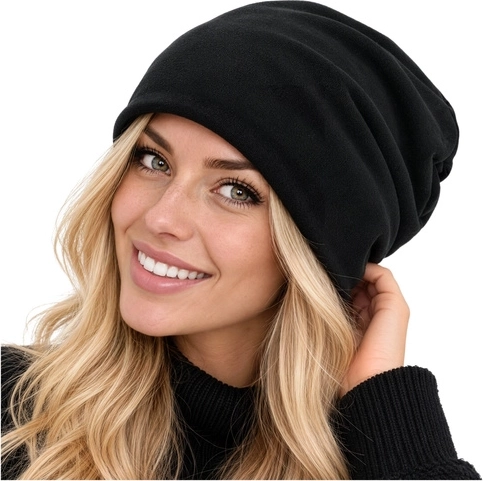 Vinterhue beanie Trizand sort med fleecefor