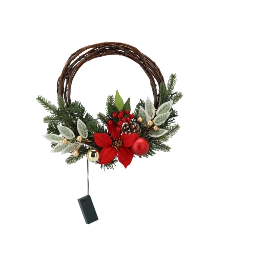 Hængende julekrans af pil med LED, 30 cm, rød‑guld