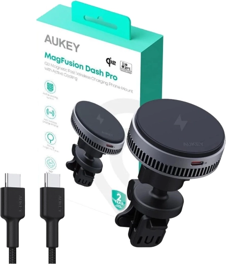 Aukey MagFusion Dash Pro magnetisk bilholder med Qi2 og aktiv køling