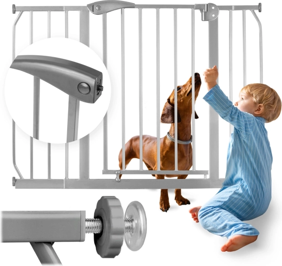 Grå sikkerhedsgrind NUKIDO til børn og kæledyr, 75–115 cm
