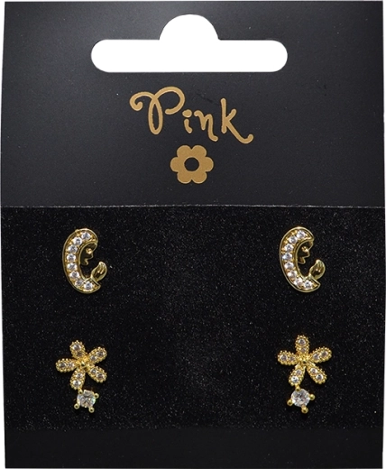 Forgyldt øreringesæt Liv, 2 par med krystaller