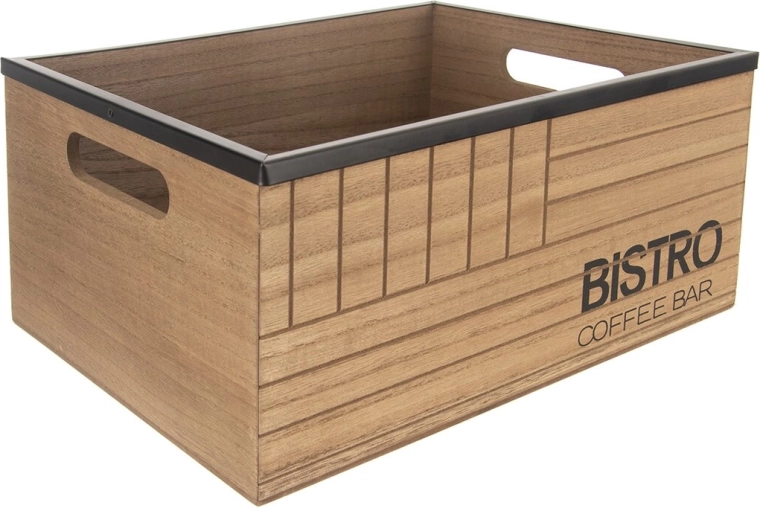 Bistro-opbevaringskasse i træ og metal 29,5 × 22 × 13,5 cm