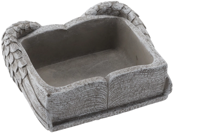 Cementgravvase i bogform med vinger, grå, 22 × 18 × 9,5 cm
