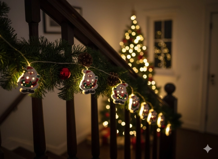 Træ jule-LED lyskæde med julemand, 10 batteridrevne lys