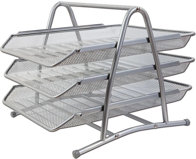 Metal tredobbelt skuffeboks CONCORDE, sølvfarvet