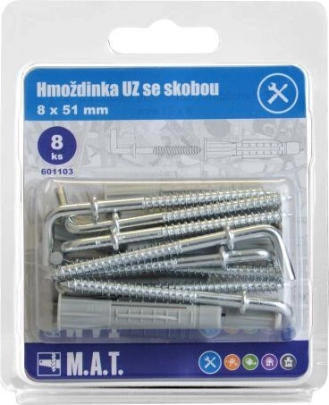 Knytteplugs med krog 8×51 mm, hvid zink (8 stk)