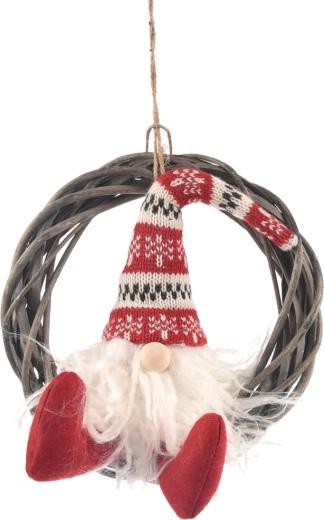 Jule hængende fletkrans med nisse 28 cm