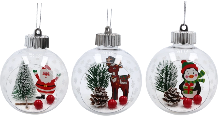 Gennemsigtig julekugle med vinterscene 8 cm