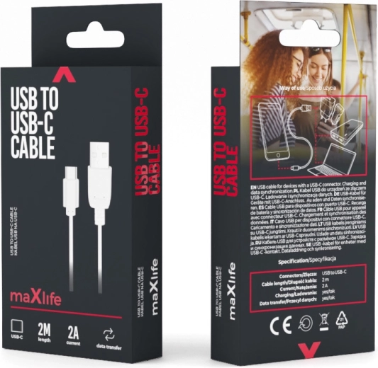 Maxlife USB – USB‑C kabel 2 m hvid