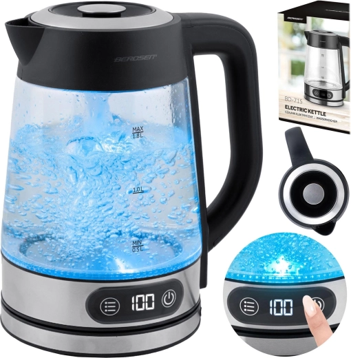 Glas elkedel med temperaturregulering 1,8 l 2200 W BERDSEN