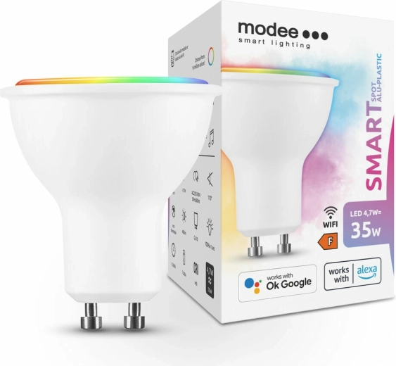 Smart LED-pære GU10 4,7 W, farvet og hvid, dæmpbar – Modee Tuya Wi‑Fi