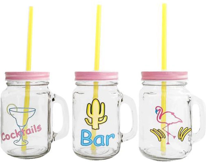 Mason-glas med låg og sugerør 450 ml – sommer